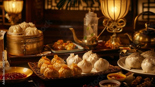 A mouthwatering platter of assorted dim sum delicacies, including dumplings