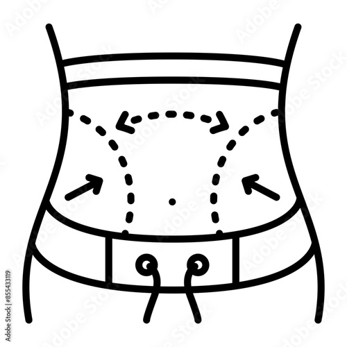 plastic surgeon makes incisions concept, removing fat between bellybutton and pubic hair vector icon design, Cosmetology or Cosmetologist Symbol,esthetic beauty outline Sign, Beauty treatment stock