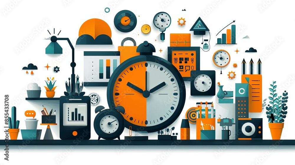 Fototapeta premium Productivity boosting concept illustration, collection of male and female business people scenes in the productivity boosting scene. mega set flat vector modern illustration