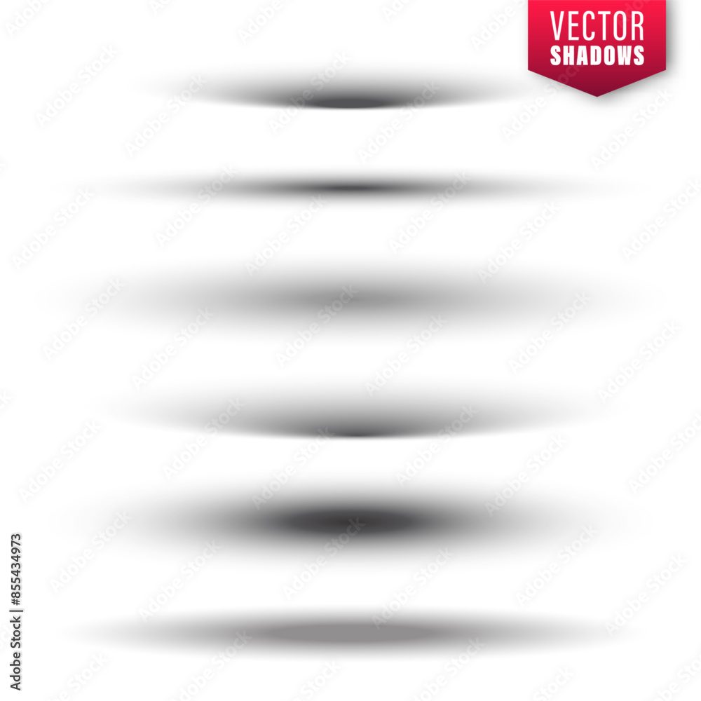 Obraz premium Realistic shadow effect. Round shadows collection isolated on white background. Surface shading. Vector illustration