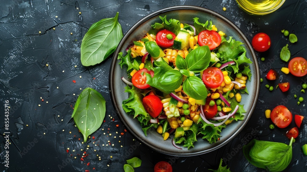 Crunchy Corn Salad Pictures on Dark Background Crunchy Corn Salad Pictures on Dark Background