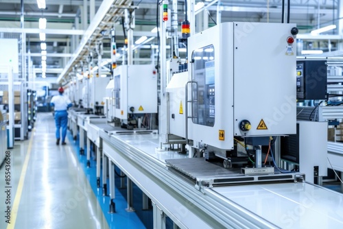 Automated assembly line in a factory producing machinery components for the business industry
