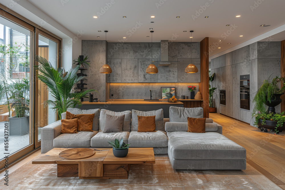 Fototapeta premium Gray Living Room with Rustic Decor