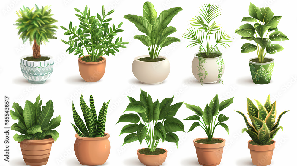 Set of different plants in pots isolated on white background illustration Set of different plants in pots isolated on white background illustration