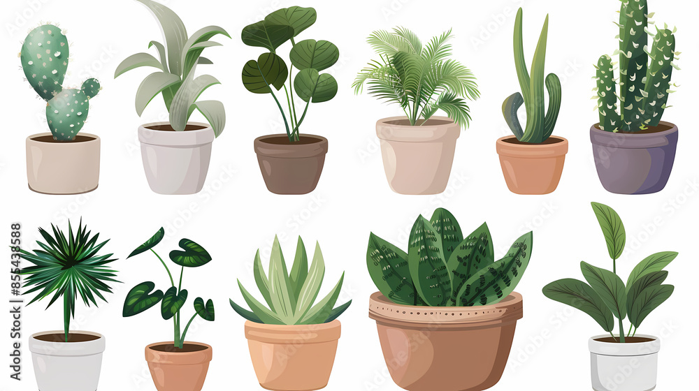 Set of different plants in pots isolated on white background illustration Set of different plants in pots isolated on white background illustration