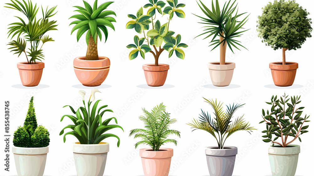 Set of different plants in pots isolated on white background illustration Set of different plants in pots isolated on white background illustration
