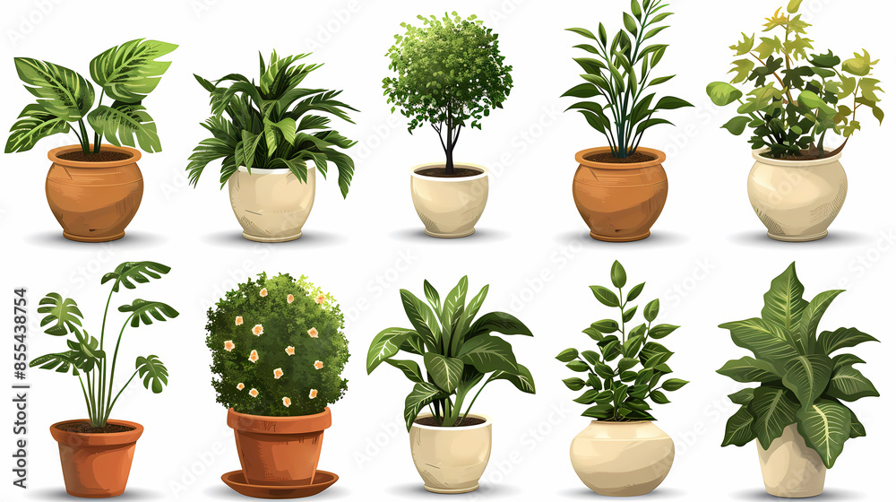 Set of different plants in pots isolated on white background illustration Set of different plants in pots isolated on white background illustration