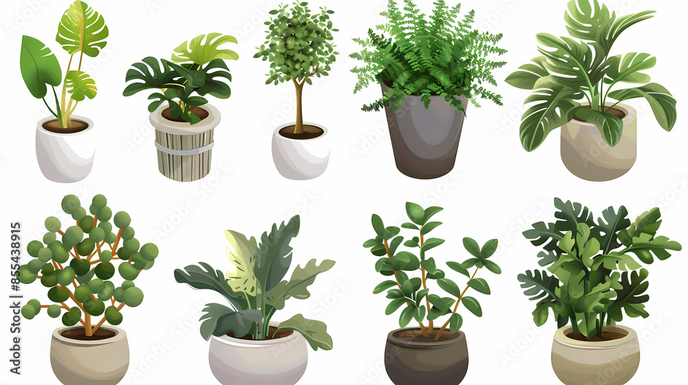 Set of different plants in pots isolated on white background illustration Set of different plants in pots isolated on white background illustration
