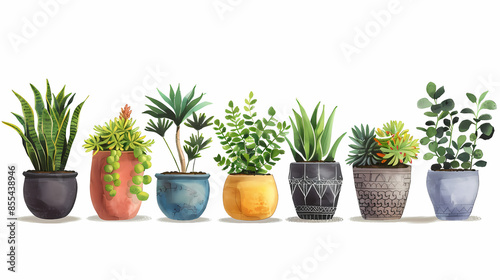 Wallpaper Mural Set of different plants in pots isolated on white background illustration Torontodigital.ca