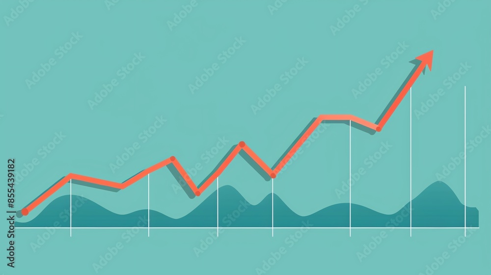Rising Line Graph with Upward Trend On Green Background Rising Line Graph with Upward Trend On Green Background