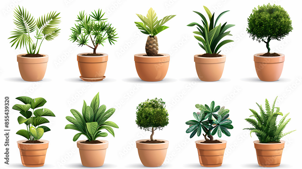 Set of different plants in pots isolated on white background illustration Set of different plants in pots isolated on white background illustration