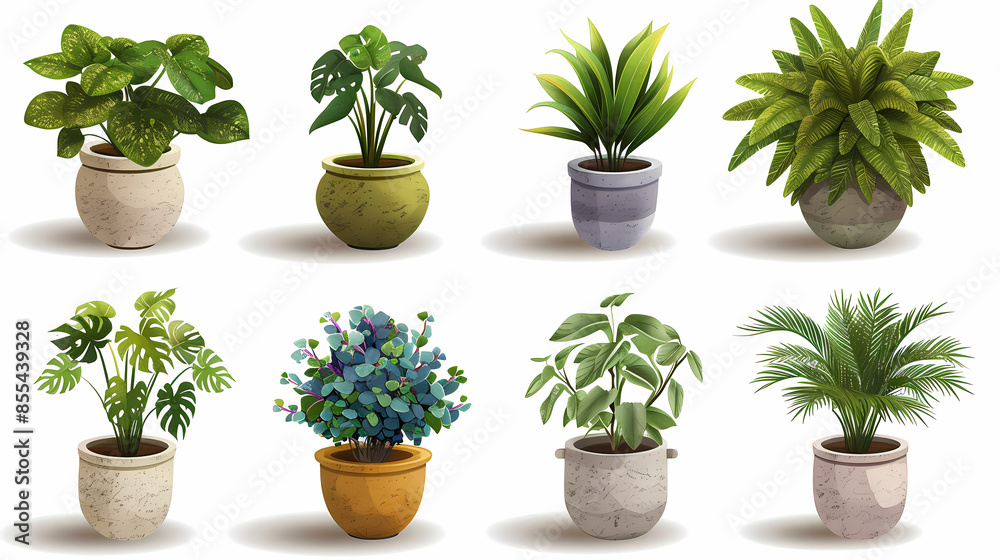 Set of different plants in pots isolated on white background illustration Set of different plants in pots isolated on white background illustration