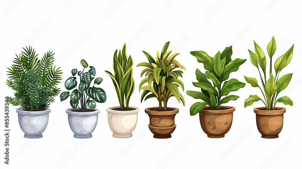 Set of different plants in pots isolated on white background illustration Set of different plants in pots isolated on white background illustration