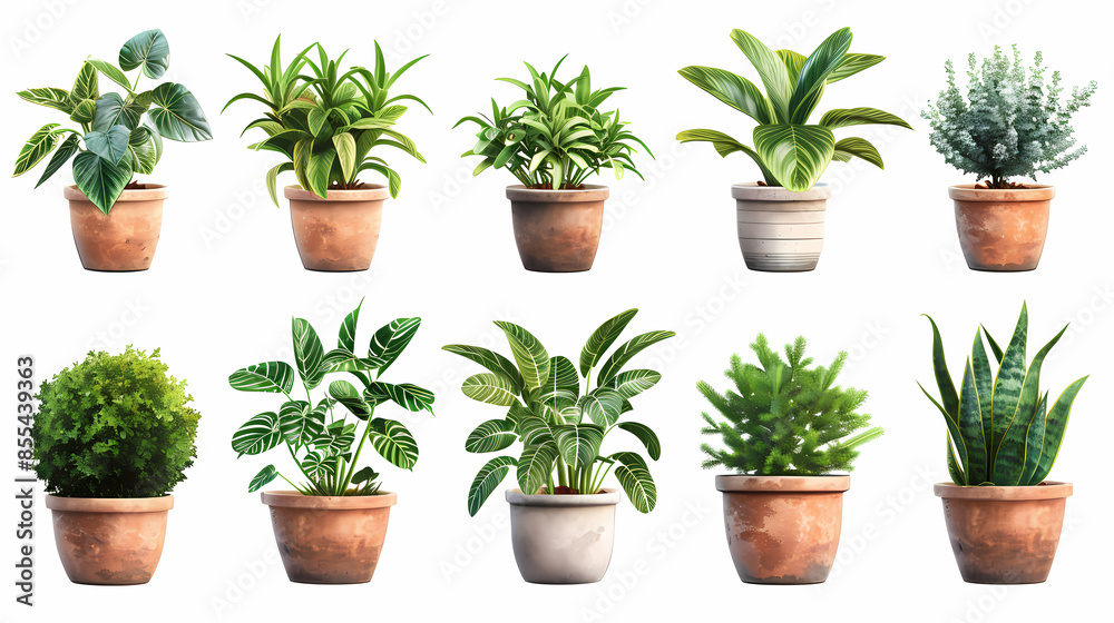 Set of different plants in pots isolated on white background illustration Set of different plants in pots isolated on white background illustration