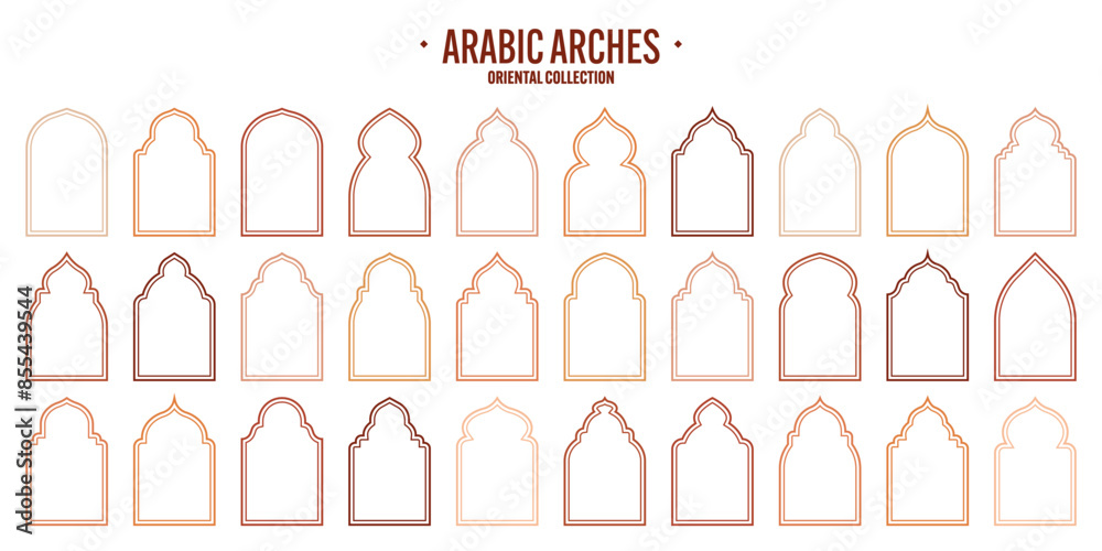 Islamic frames, oriental style objects. Arabic shapes, windows and arches. Traditional ornamental banner, frame. Muslim holidays, Ramadan Kareem. Modern eastern architecture. Vector illustration Islamic frames, oriental style objects. Arabic shapes, windows and arches. Traditional ornamental banner, frame. Muslim holidays, Ramadan Kareem. Modern eastern architecture. Vector illustration