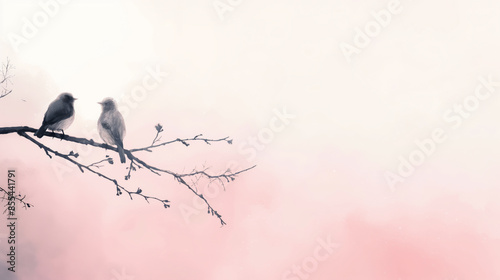 bird perching on tree branch. pink gradient colour photo