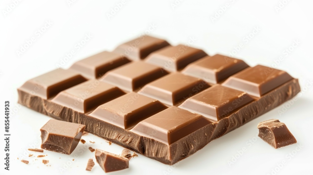 Milk chocolate bar with distinct squares perfect on white background Milk chocolate bar with distinct squares perfect on white background