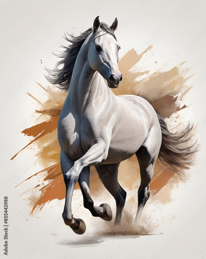 Naklejka premium AI generative. Digital artwork of beautiful run horse painting on white background. Set 7