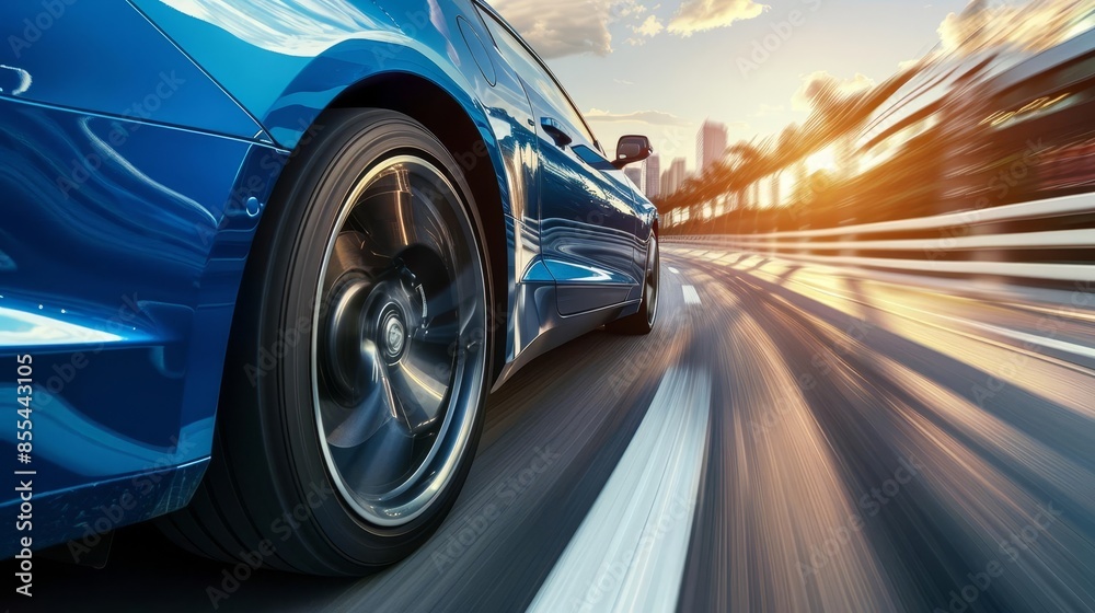 speeding blue business car rushing through highway turn dynamic automotive photography speeding blue business car rushing through highway turn dynamic automotive photography