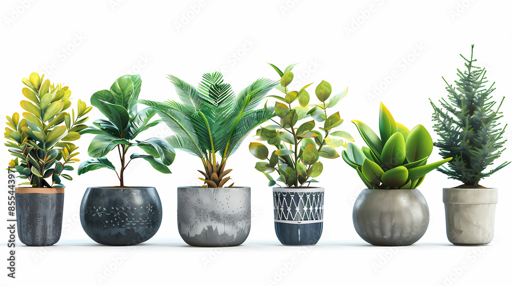 Set of different plants in pots isolated on white background illustration Set of different plants in pots isolated on white background illustration