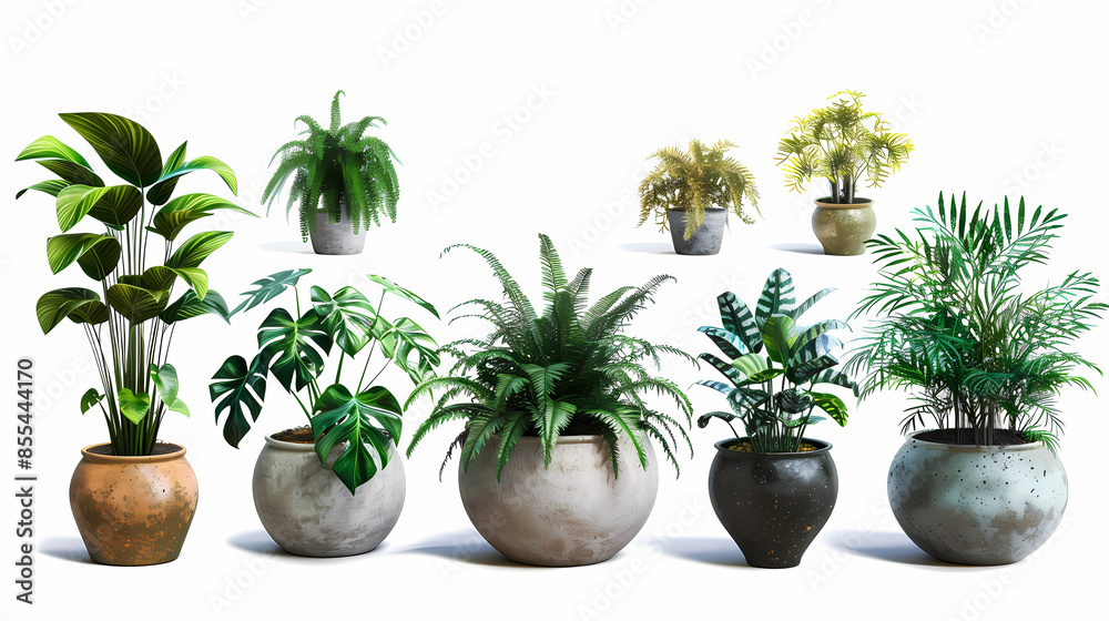Set of different plants in pots isolated on white background illustration Set of different plants in pots isolated on white background illustration