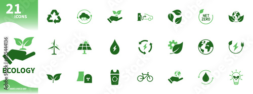 Ecology icon. Set of icons for environmental protection, earth, renewable energy, leaf, recycling, green energy, green icons. Solid vector icons.