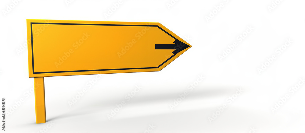 Bright Yellow Directional Arrow Sign with Black Outline and Arrow on White Background Bright Yellow Directional Arrow Sign with Black Outline and Arrow on White Background