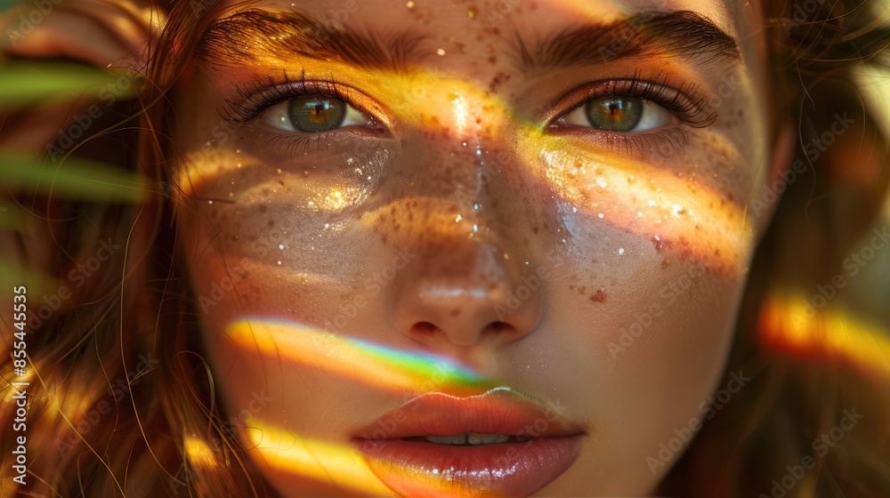 Rainbow Illumination on Woman's Face in Natural Surroundings Rainbow Illumination on Woman's Face in Natural Surroundings