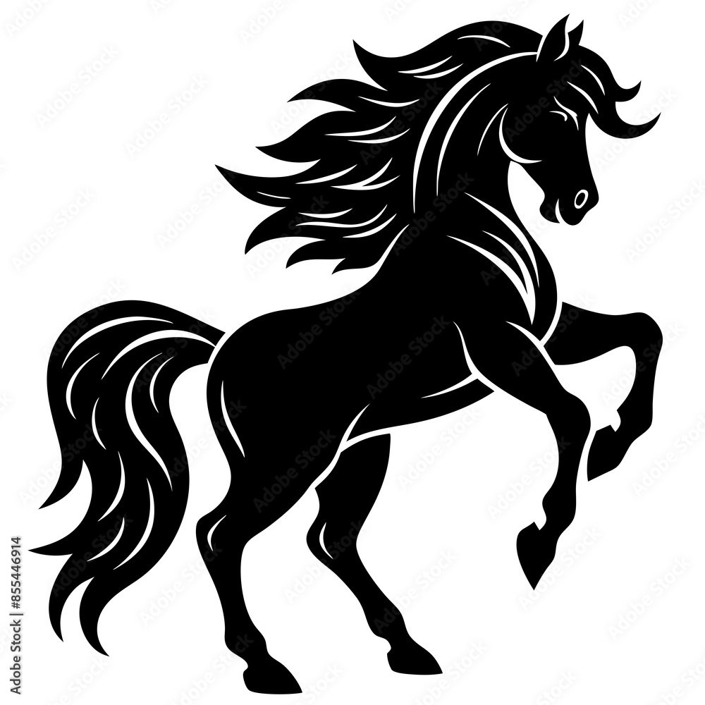 Obraz premium Majestic Horse Silhouette Vector Art - Powerful Equine Illustration on White Background