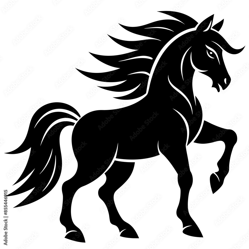 Obraz premium Majestic Horse Silhouette Vector Art - Powerful Equine Illustration on White Background