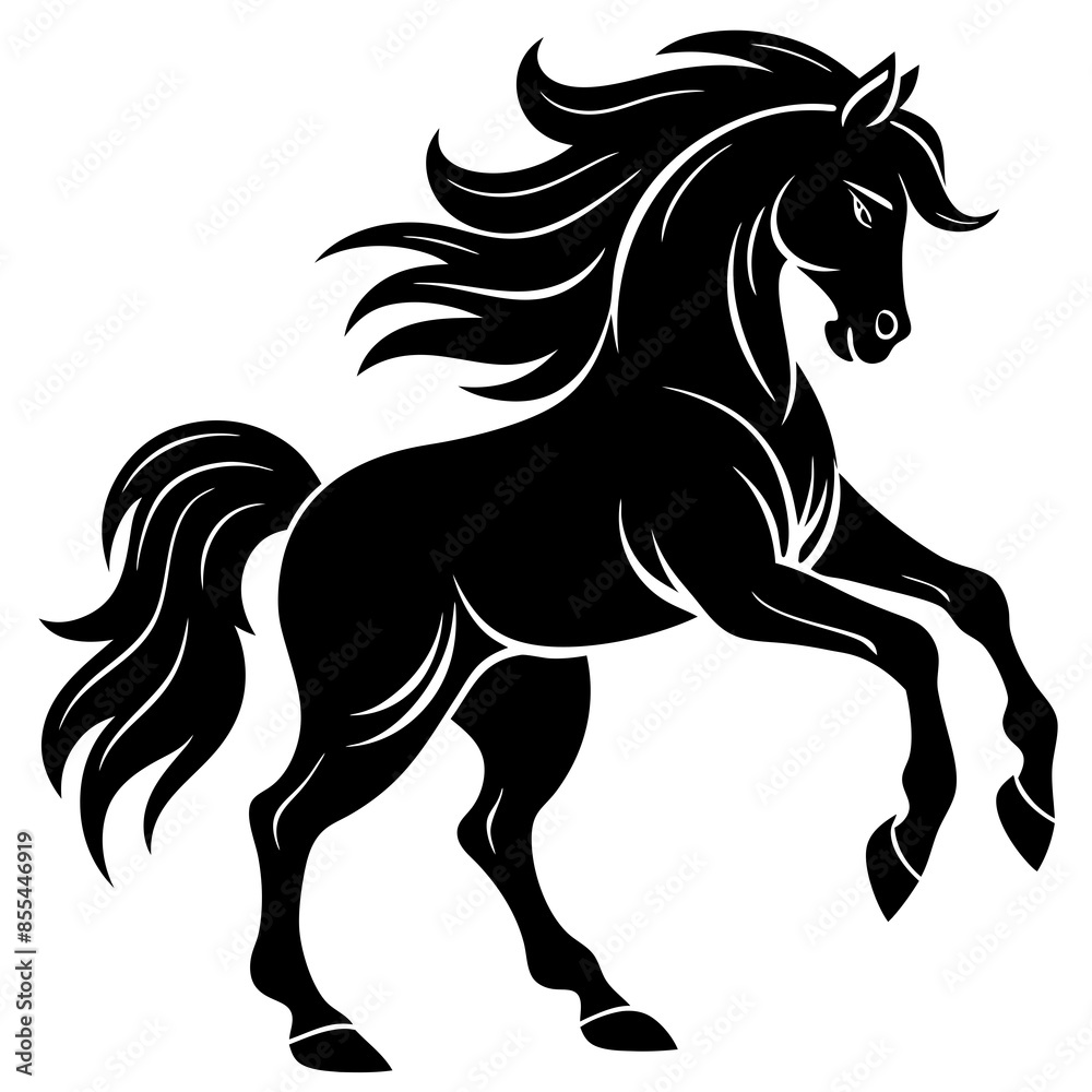 Obraz premium Majestic Horse Silhouette Vector Art - Powerful Equine Illustration on White Background