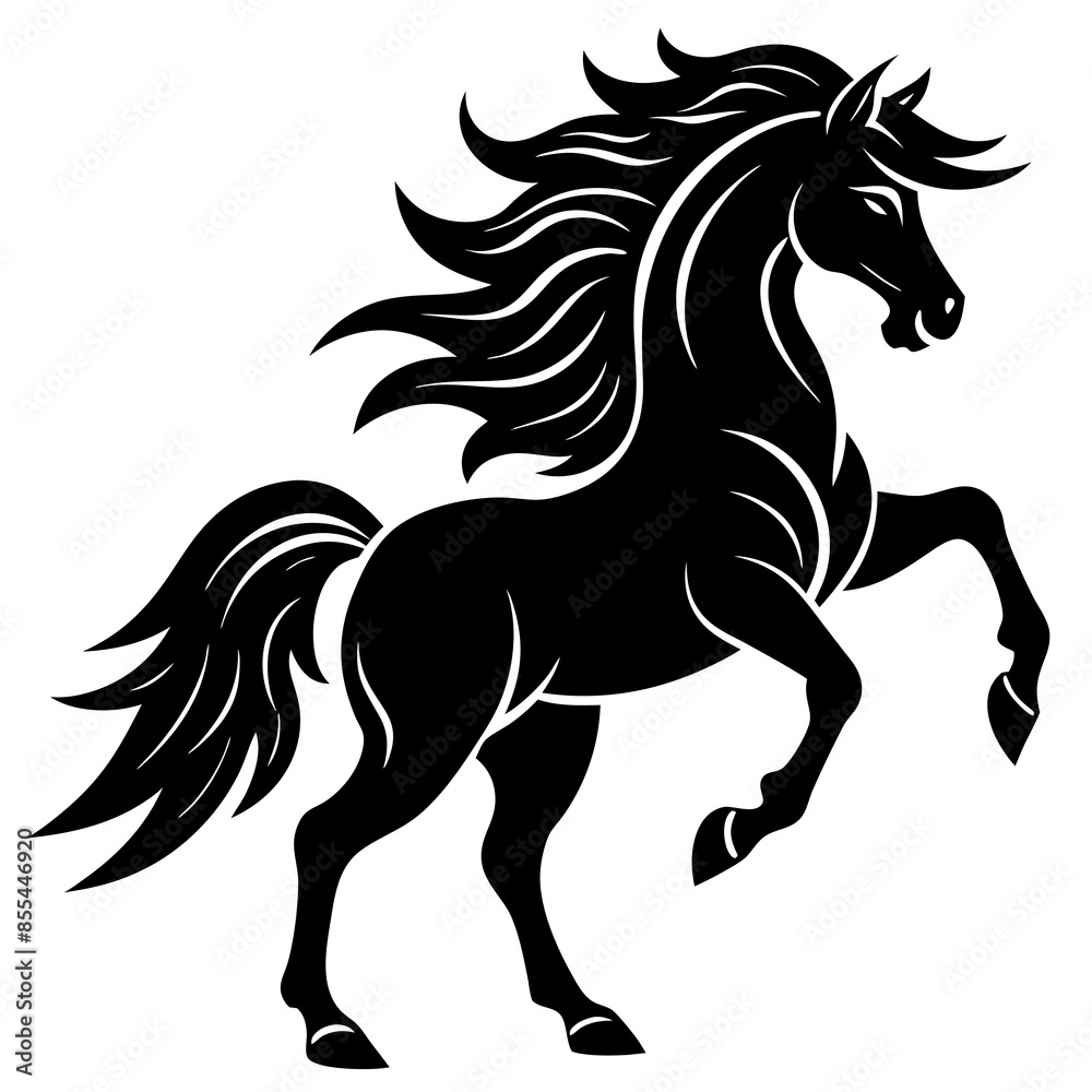 Obraz premium Majestic Horse Silhouette Vector Art - Powerful Equine Illustration on White Background