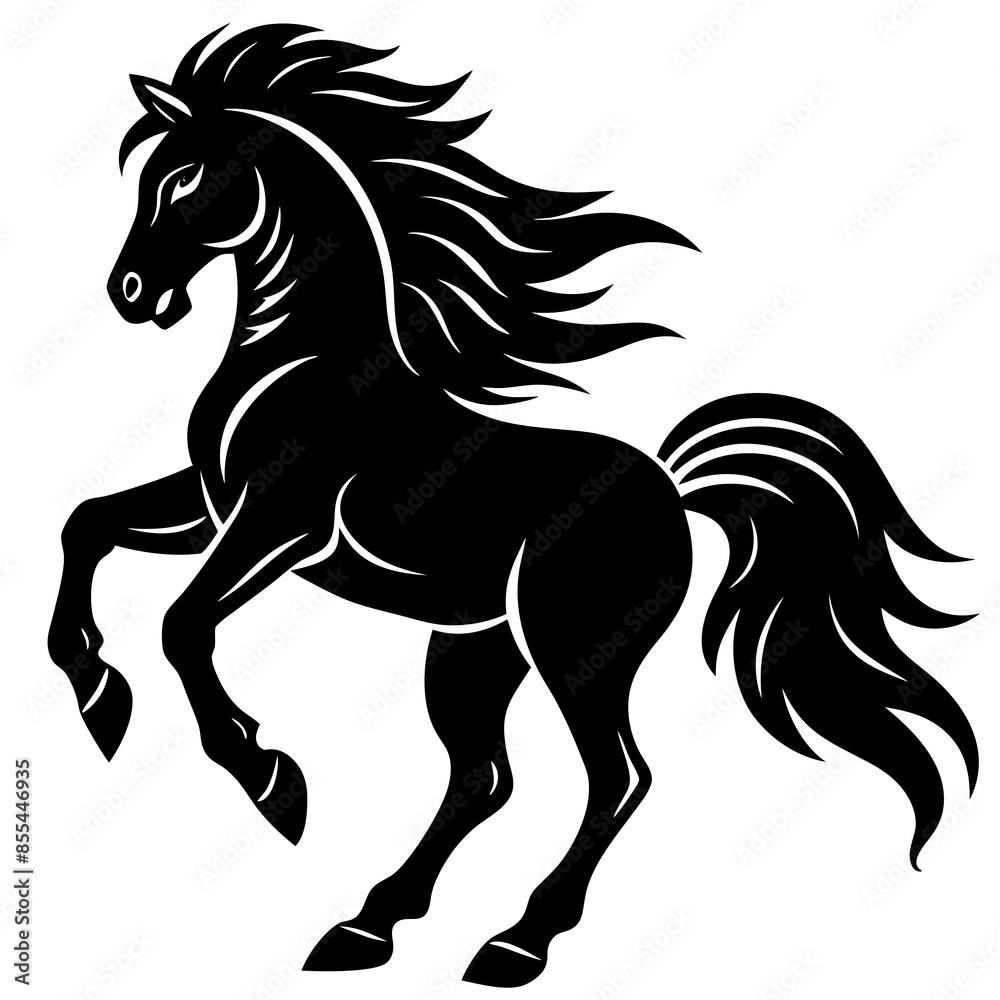 Obraz premium Majestic Horse Silhouette Vector Art - Powerful Equine Illustration on White Background