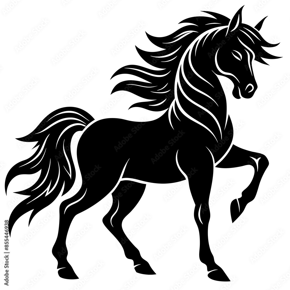Obraz premium Majestic Horse Silhouette Vector Art - Powerful Equine Illustration on White Background