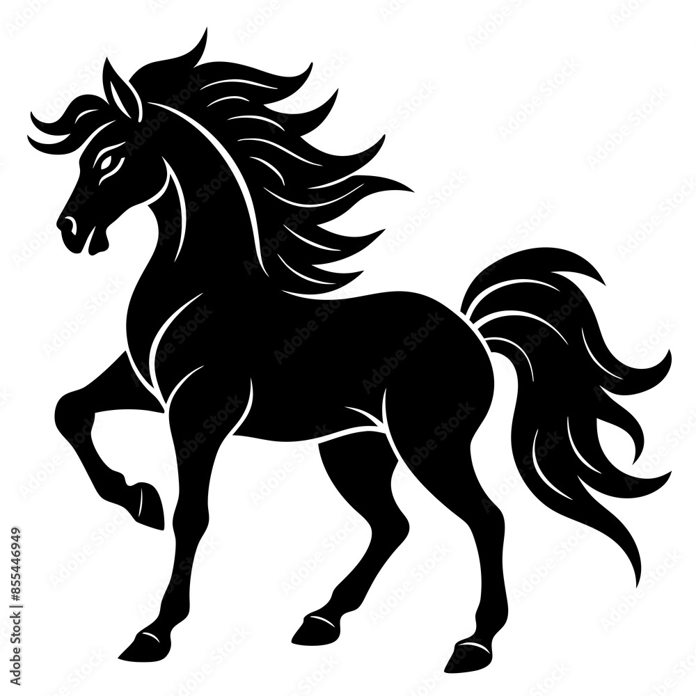 Obraz premium Majestic Horse Silhouette Vector Art - Powerful Equine Illustration on White Background
