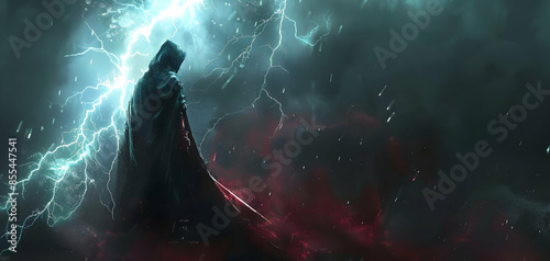 A dark sorcerer in a thunderstorm photo