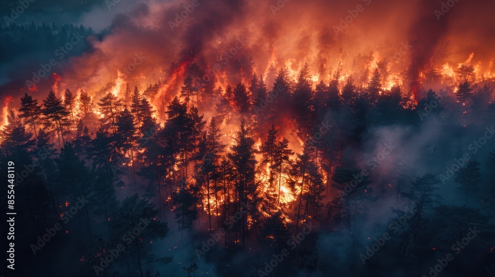 Twilight Blaze: Intense Wildfire Engulfing Dense Forest Twilight Blaze: Intense Wildfire Engulfing Dense Forest