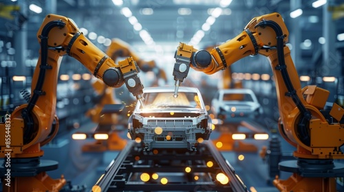 Advanced Robotics Assembly in Modern Automated Car Manufacturing Plant photo