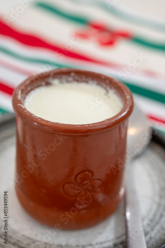 Basque sheep’s milk curd dessert Mamia or Cuajada, Curd, maman, gatzatua or gaztanbera Original Basque Dessert curdled with rennet photo