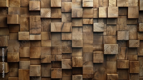Woodpaneled walls with a natural wood finish, featuring a mosaic of wooden, tiled, and square blocks