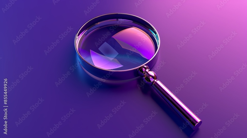 Magnifying Glass on Neon Gradient Background with Reflections