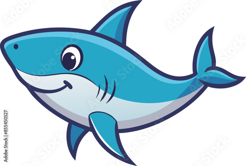 Cartoon Illustration of a Cute Blue Shark Fish Animal Character