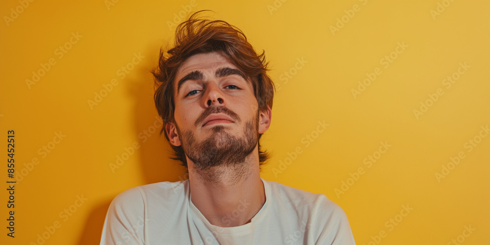 Relaxed man portrait on yellow background, a natural portrait of a man expressing relaxed Relaxed man portrait on yellow background, a natural portrait of a man expressing relaxed
