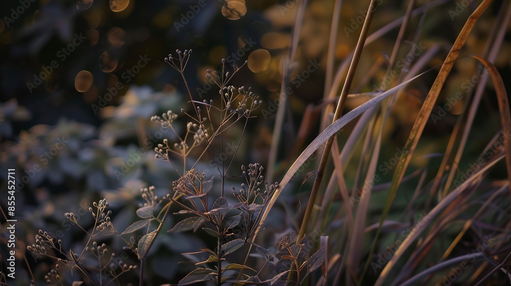 Autumnal garden plants, macro shot, soft evening glow, rich earth tones, serene, detailed Autumnal garden plants, macro shot, soft evening glow, rich earth tones, serene, detailed