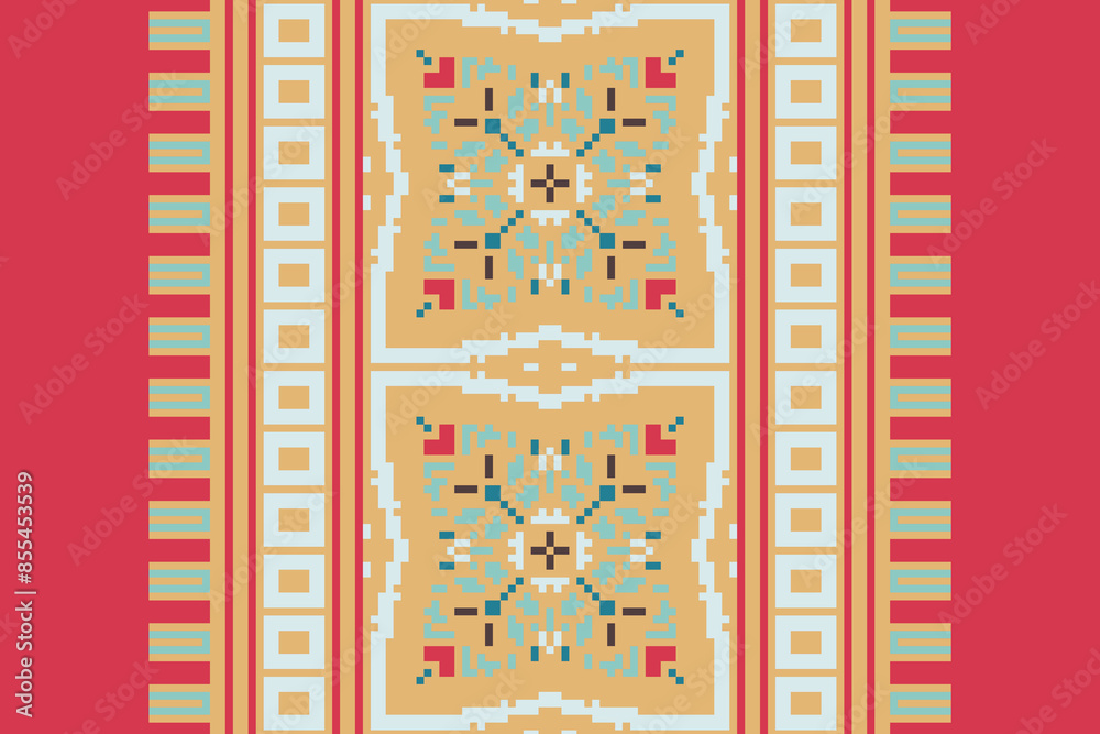 Traditional Floral pixel art seamless pattern. Vector Design for fabric, tile, embroidery, carpet, background, and wallpaper. Traditional Floral pixel art seamless pattern. Vector Design for fabric, tile, embroidery, carpet, background, and wallpaper.