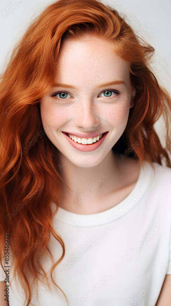 closeup portrait of amazing young red hair woman attractive appearance isolated over colorful background closeup portrait of amazing young red hair woman attractive appearance isolated over colorful background