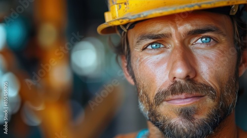 Focused Construction Worker in Close-Up Portrait © hisilly