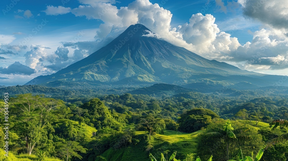 Obraz premium Volcanic Mountain Peak in a Lush Tropical Landscape