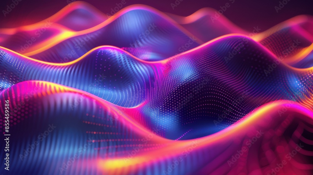 A colorful, abstract image of a wave with a purple and blue hue