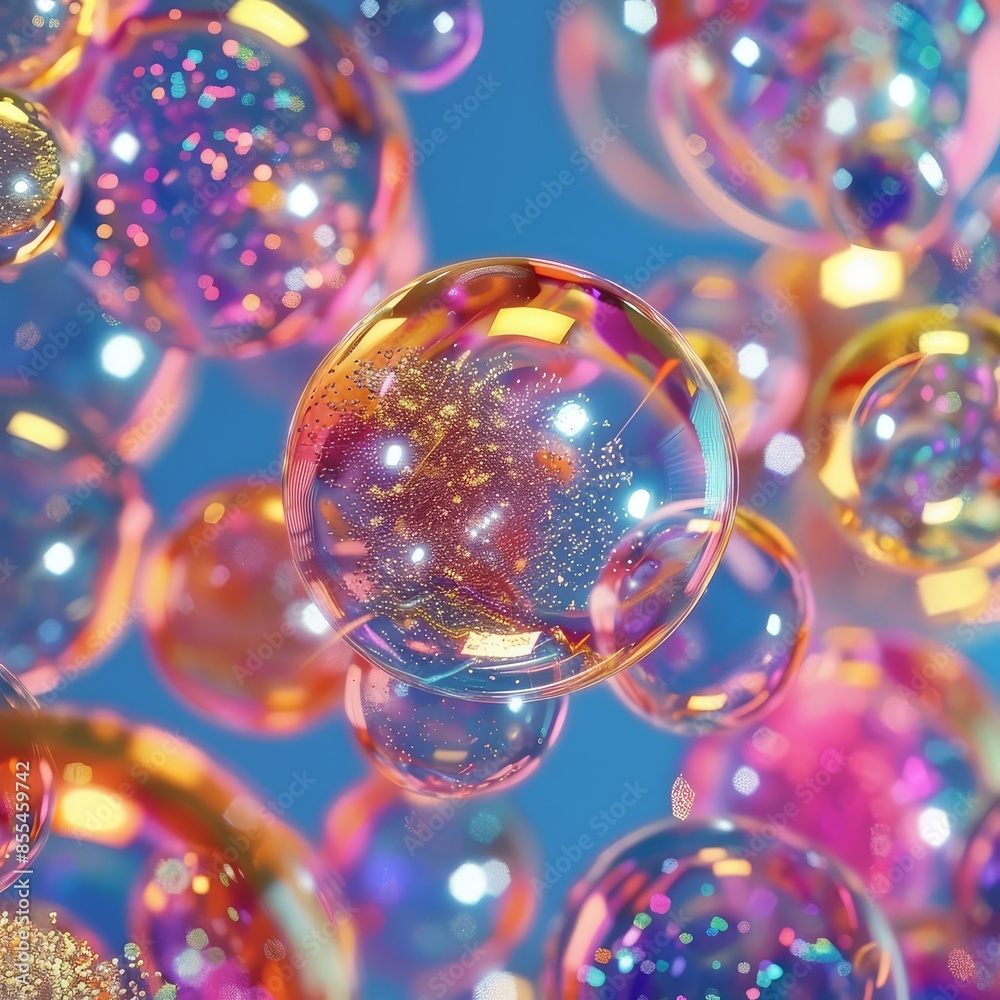 Shiny blue backdrop with floating transparent bubbles Shiny blue backdrop with floating transparent bubbles